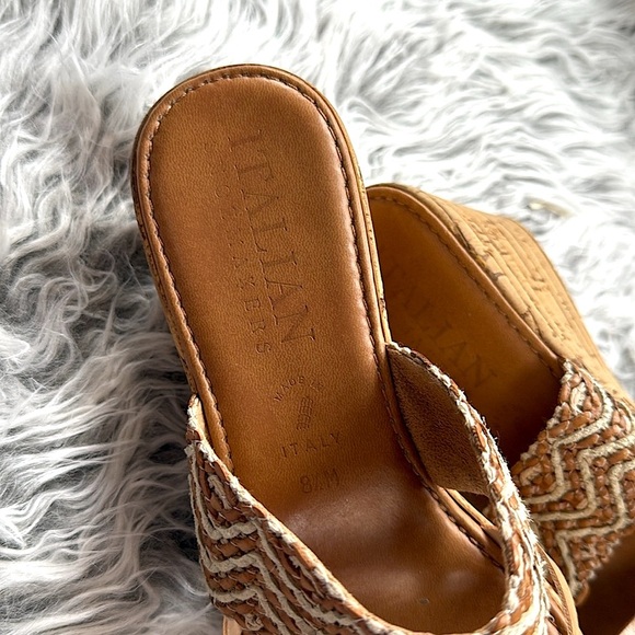 ITALIAN SHOEMAKERS Slip-On Wedge Sandals Tan Made in Italy Size 8.5 - Picture 4 of 7